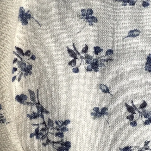 HOUSE OF HARLOW 1960 Smocked linen blend floral midi dress white blue size L - Picture 10 of 12